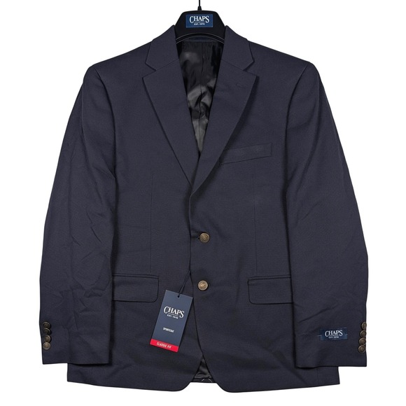 Chaps Other - Chaps Sport Coat Mens 40S Navy Blue Classic Fit 2-Button Gold Crest Blazer NEW